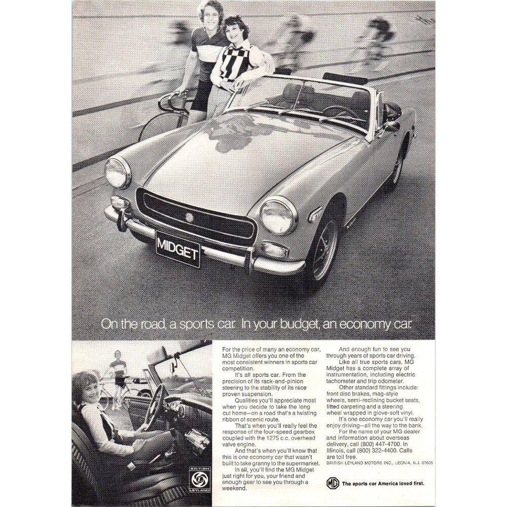1973 MG Midget Convertible Roadster Vintage Print Ad Indoor Cycling Wall Art